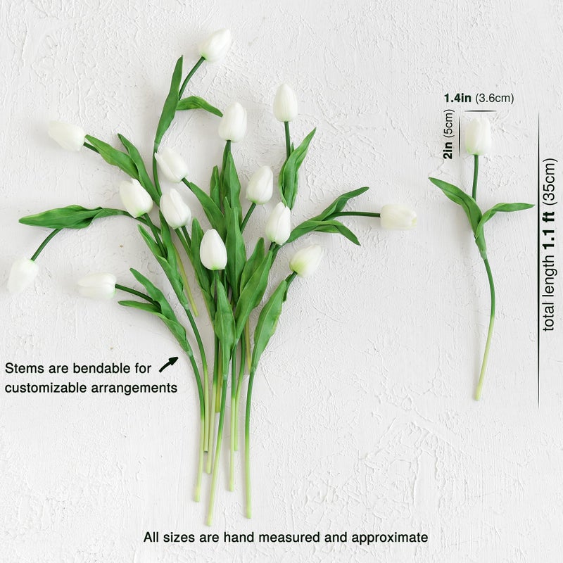 FiveSeasonStuff Real Touch Tulips Artificial Flowers â€“ 15 Stems Faux Tulip Bouquet in Gift Box for Wedding, Home Decor, Party, Floral Arrangements (Cheerful White) - Image 3